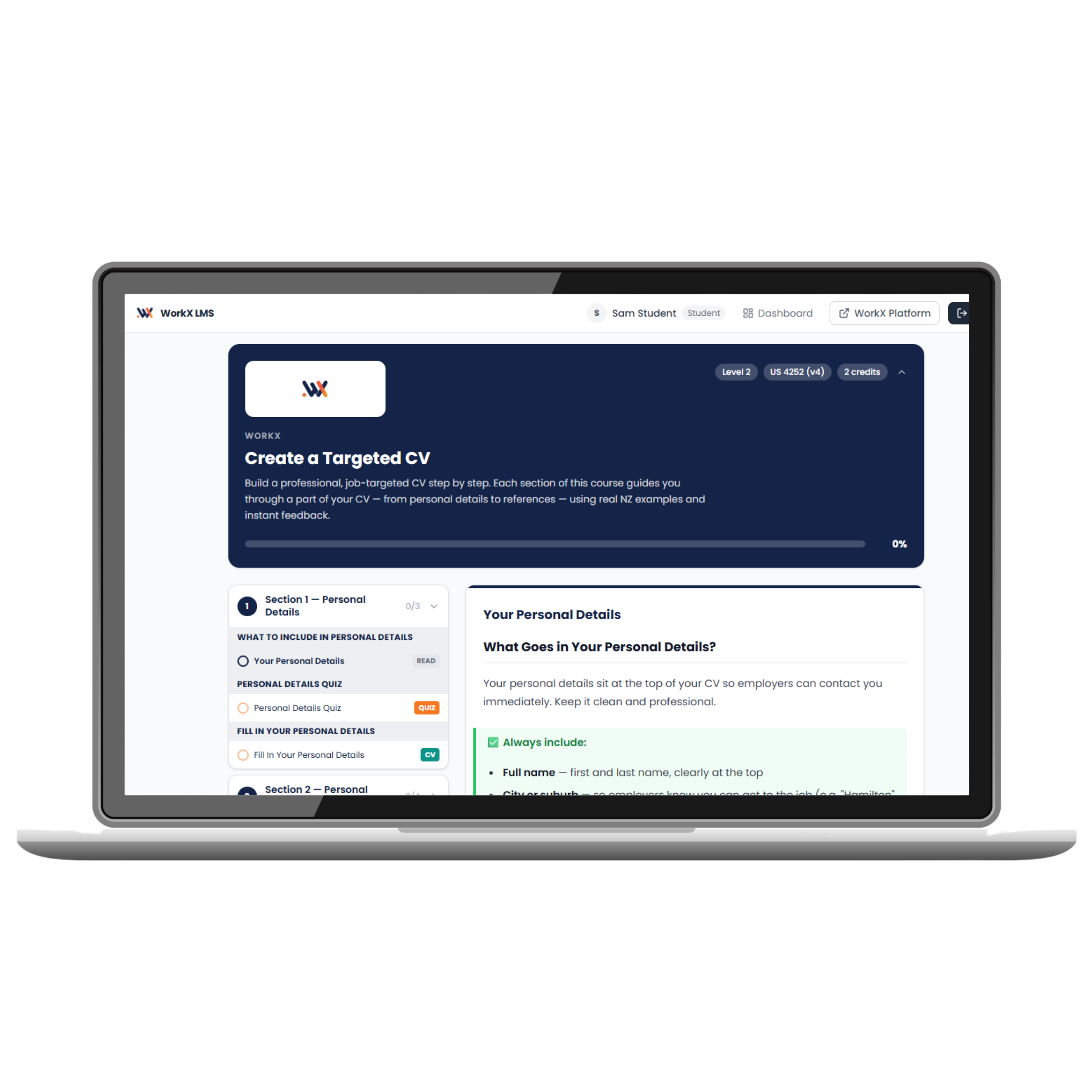 WorkX in-built LMS for employability skills and pathway learning